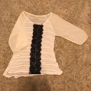 White/Cream Sheer Blouse with Lace